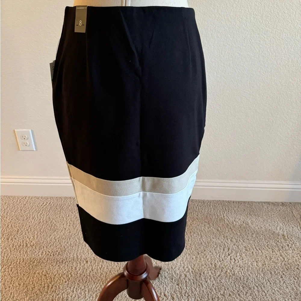 NWT Amanda & Chelsea Colorblock Pencil Skirt Womens Size Black/ cream/ tan - Picture 8 of 8